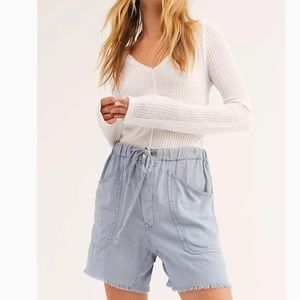 Free People Women’s Tomboy Linen Blend Frayed Drawstring Shorts Size XS
